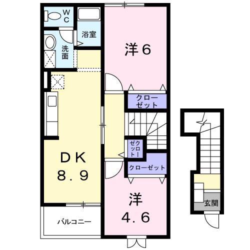チェリーブロッサムC(2DK/2階)の間取り写真