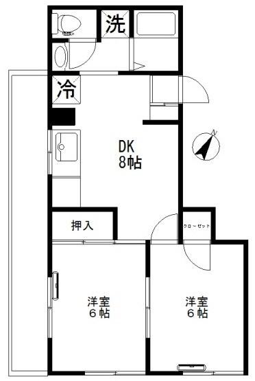 福島第三ビル(2DK/3階)の間取り写真