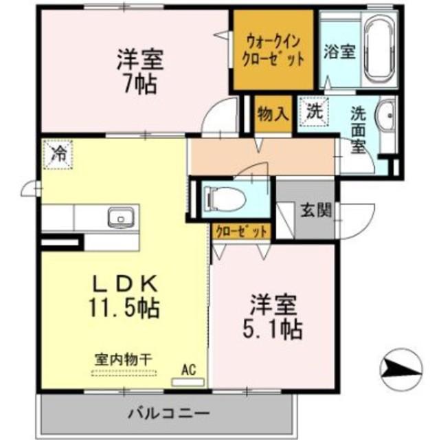ヴィラウィスタリア(2LDK/2階)の間取り写真