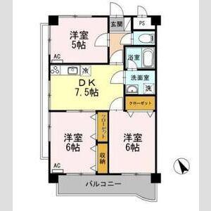 エステート富貴ノ台(2LDK/3階)の間取り写真