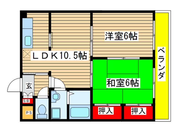 第5ハイツ和光(2LDK/2階)の間取り写真
