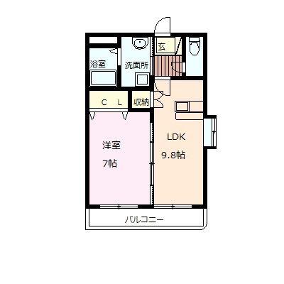 アイディーアル御領(1LDK/2階)の間取り写真
