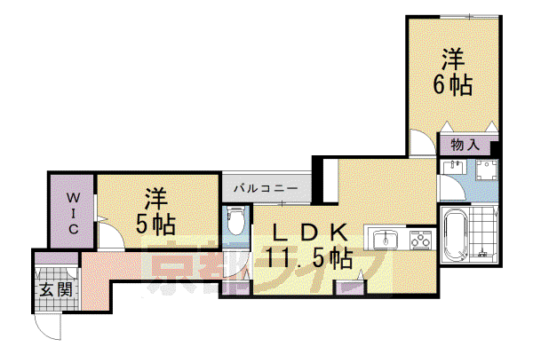 ベルリードMILLESIME 寺町(2LDK/2階)の間取り写真