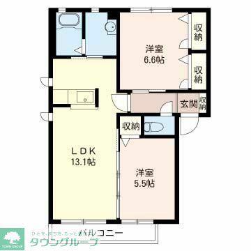 プレジールシャトーB棟(2LDK/2階)の間取り写真