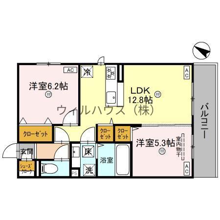 パサログランデ大美野(2LDK/1階)の間取り写真