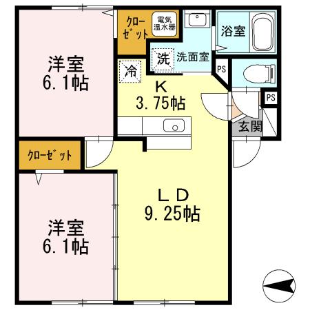 グランドール彩(2LDK/1階)の間取り写真