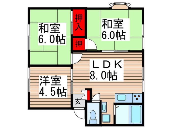 エクレーヌB(3LDK/1階)の間取り写真