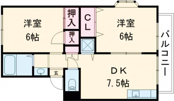 ベルパーク川平II番館(2DK/2階)の間取り写真