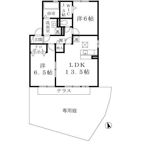 パインハイツ B棟(2LDK/1階)の間取り写真