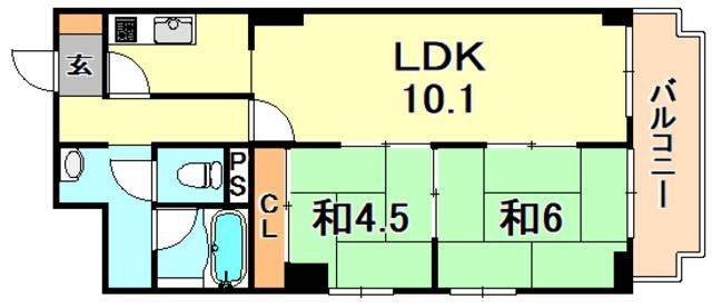 グランドビスタ北野(2LDK/1階)の間取り写真