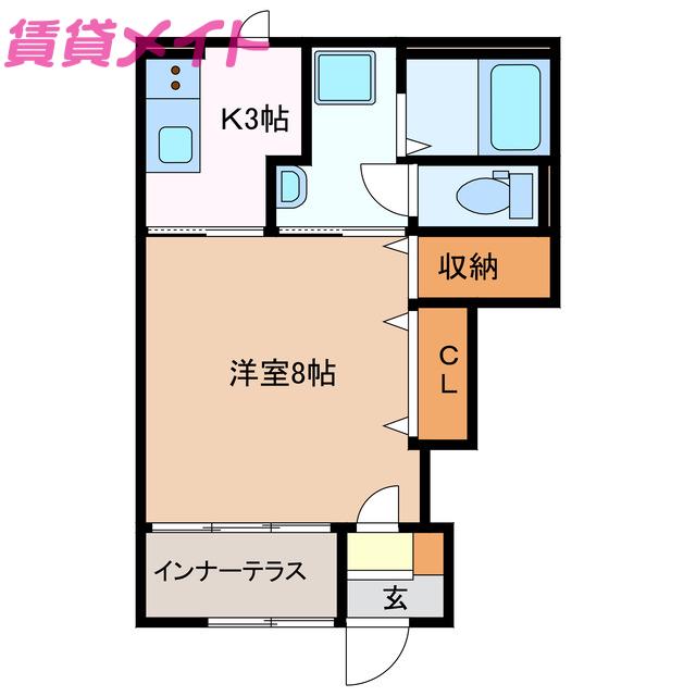 伊勢鉄道 玉垣駅 徒歩15分 2階建 築3年(1K/1階)の間取り写真