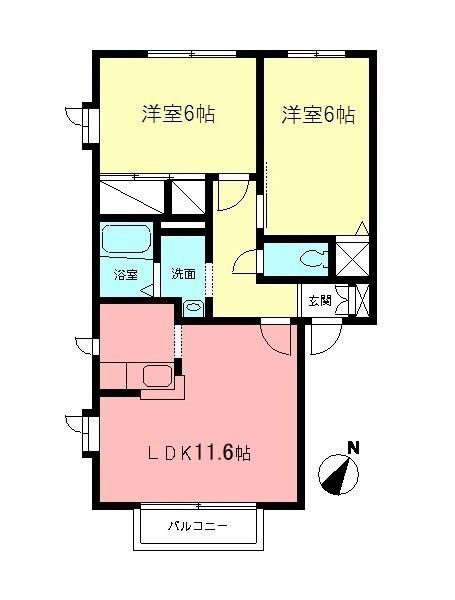 リヴェールB(2LDK/2階)の間取り写真