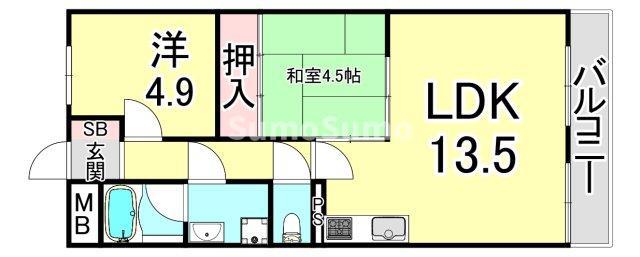 芦屋サウスマンション(2LDK/2階)の間取り写真