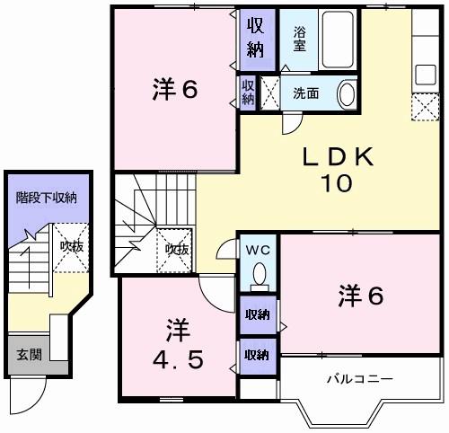 ヒューマンビレッジA棟(3LDK/2階)の間取り写真