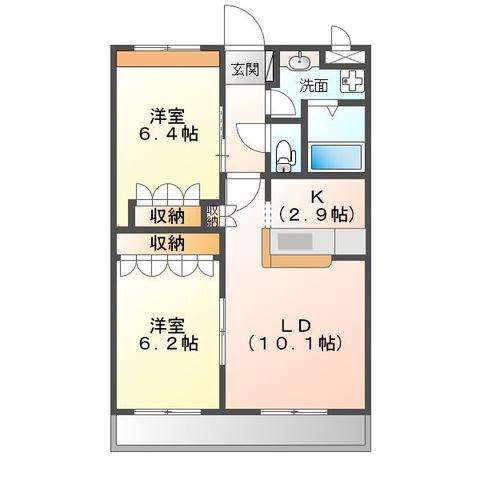 グランディール壱番館(2LDK/2階)の間取り写真