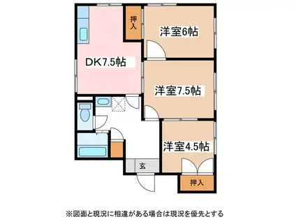 タウニィ樹里D(3DK/2階)の間取り写真