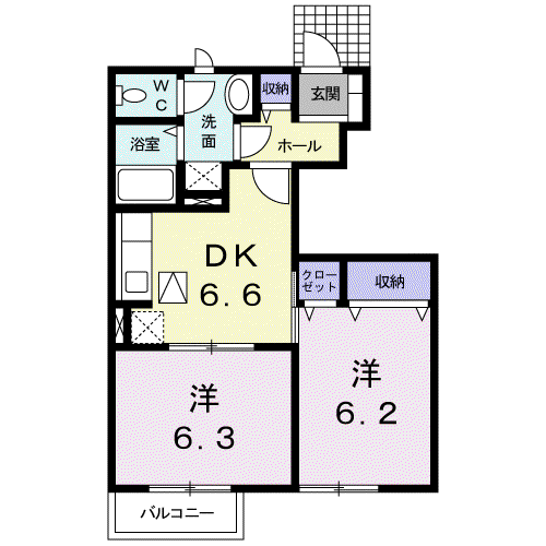 クレストファイン3(2DK/1階)の間取り写真