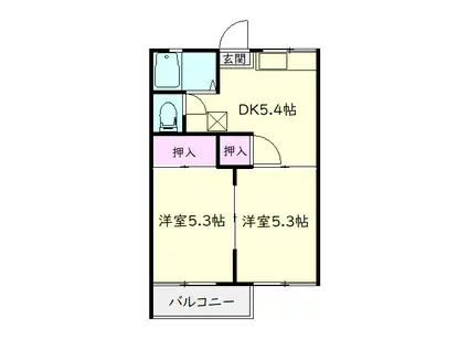 コーポカトレアA(2DK/2階)の間取り写真