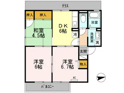 グリーンヒルズ(2LDK/1階)の間取り写真