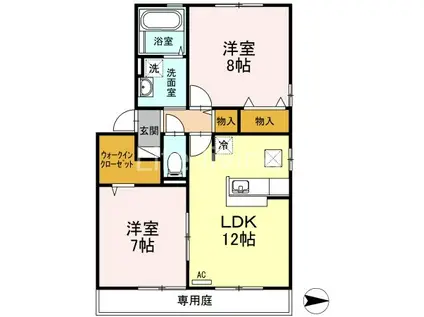 リヴェールC棟(2LDK/1階)の間取り写真