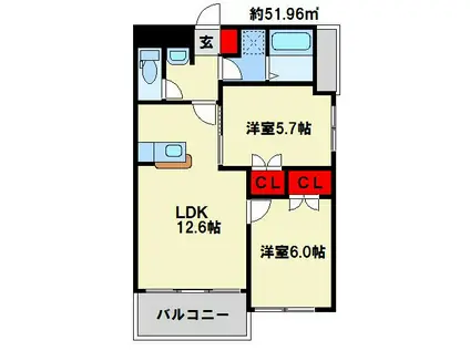 エイチエヌ石坪(2LDK/3階)の間取り写真