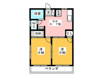 ベルソードHEISEI II(2DK/2階)の間取り写真