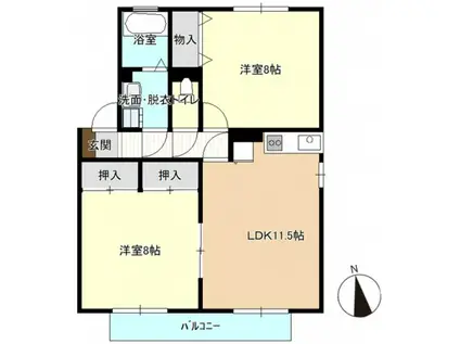 ジュネスIII(2LDK/2階)の間取り写真