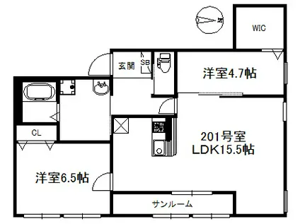 アリエス久留米東(2LDK/2階)の間取り写真