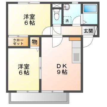 リビオン下沖D(2DK/1階)の間取り写真