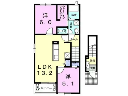 カシーヌ ショコラIII(2LDK/2階)の間取り写真