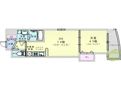 ルクレ新大阪レジデンス(1DK/4階)の間取り写真