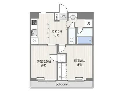 メープル中原(2DK/2階)の間取り写真