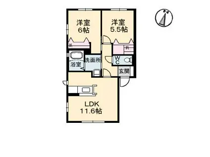 グランマストみどり坂A棟(2LDK/1階)の間取り写真