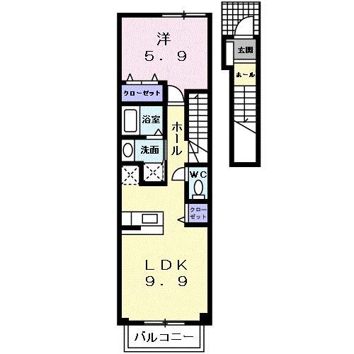 ソレアード太田B(1LDK/2階)の間取り写真