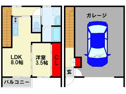 ギャラン中間 D棟(1LDK/1階)の間取り写真