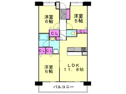 グランビューヒルズ(3LDK/4階)の間取り写真