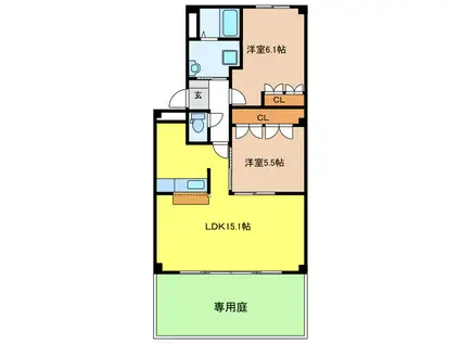 ウィステリア(2LDK/1階)の間取り写真