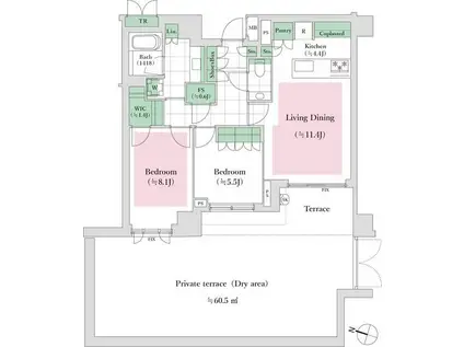 ザ・パークハウス千代田六番町(2LDK/1階)の間取り写真