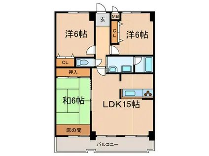 ロイヤルコーポ明石硯町(3LDK/2階)の間取り写真
