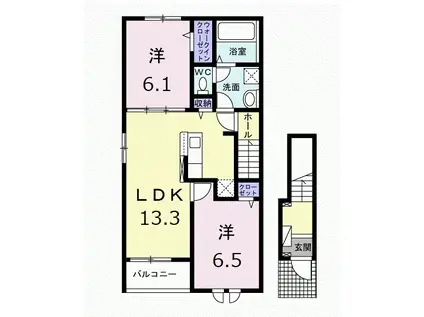 パインフィールドII(2LDK/2階)の間取り写真