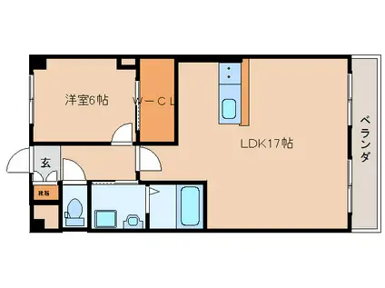 ジュネス宝来(1LDK/3階)の間取り写真