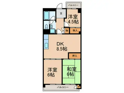 六甲台ハウス3号棟(3DK/3階)の間取り写真