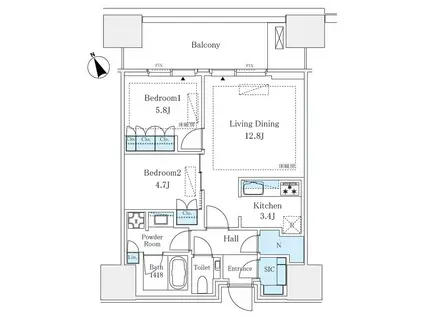 麻布台ヒルズレジデンスB(2LDK/7階)の間取り写真