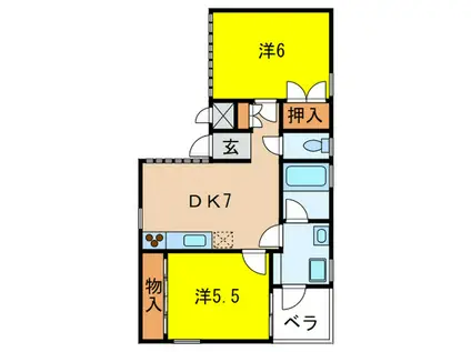 カシータ岡本(2DK/1階)の間取り写真