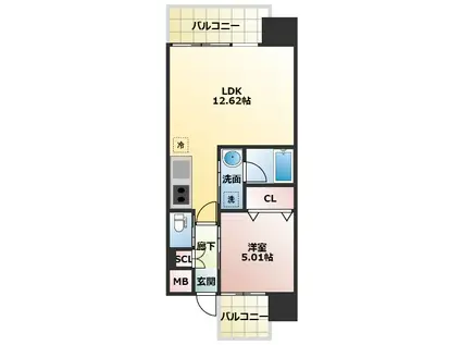 プレジオ三国EURO(1LDK/12階)の間取り写真