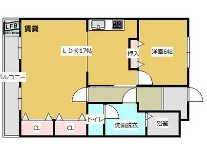 くさみ一木ビル(1LDK/3階)の間取り写真