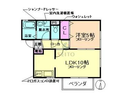 ウエストヒルズII(1LDK/2階)の間取り写真