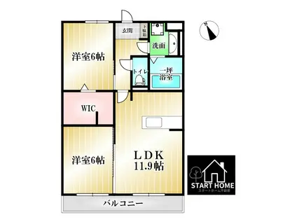 ブリエ ドゥ A棟(2LDK/2階)の間取り写真