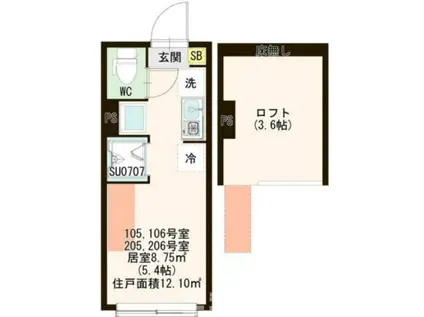 クレインリーベン北赤羽(ワンルーム/1階)の間取り写真