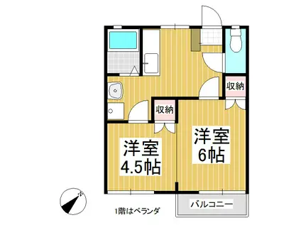 コーポどんぐり坂(2K/1階)の間取り写真